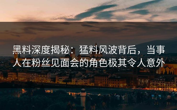 黑料深度揭秘：猛料风波背后，当事人在粉丝见面会的角色极其令人意外