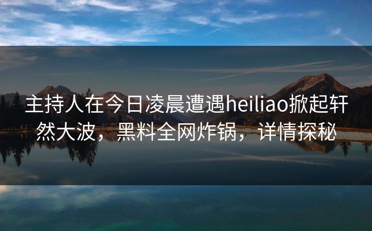 主持人在今日凌晨遭遇heiliao掀起轩然大波，黑料全网炸锅，详情探秘