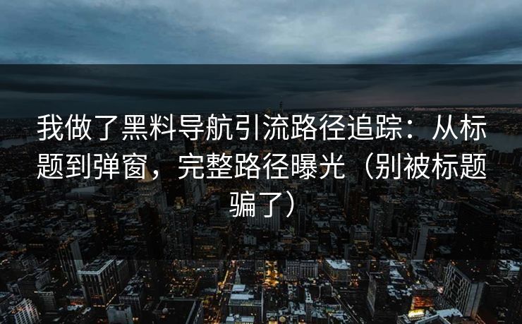 我做了黑料导航引流路径追踪：从标题到弹窗，完整路径曝光（别被标题骗了）